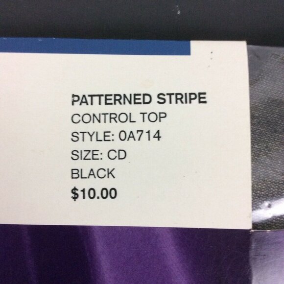 Hanes Patterned Stripe Control Top Pantyhose Size CD Black Nylon Spandex - Picture 2 of 4